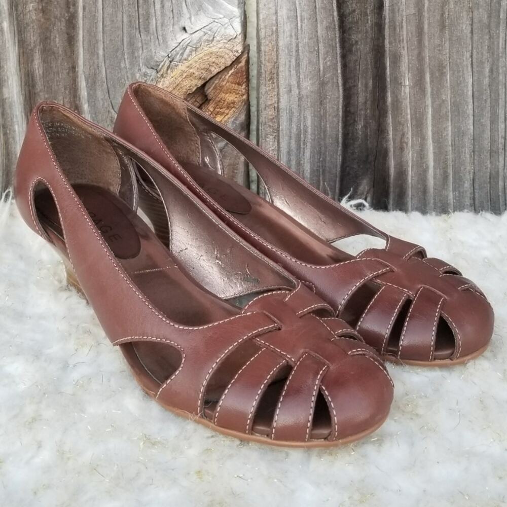 Retro Wedges Rampage Larissa Size 9 Brown Leather Fisherman Cage Cutouts